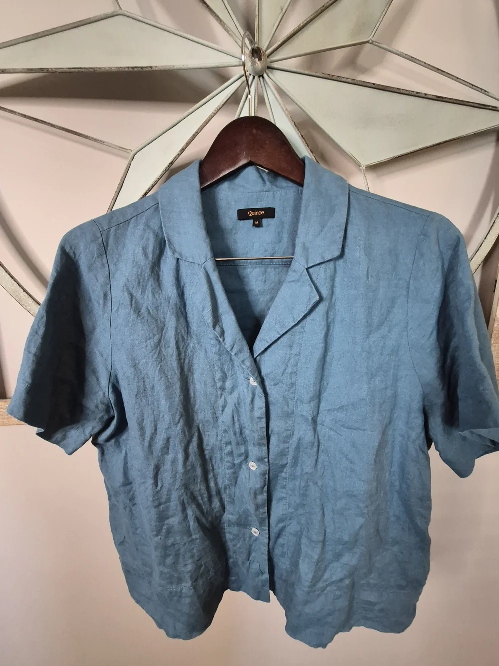 Quince 2-Piece European Linen Set SS Shirt & Wide Leg Pants Mineral Blue - M